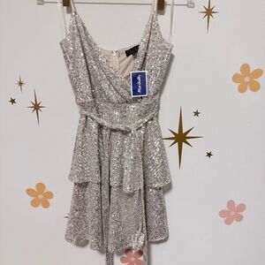 Trixxi Sparkling Silver Sequin Dress